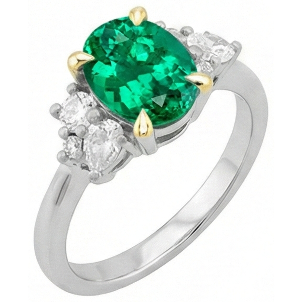 Natural Real ( Not Lab Grown ) Unique Green Emerald GIA Diamond Ring Oval Cut