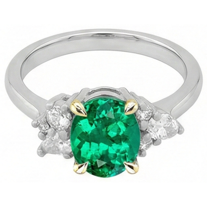 Natural Real ( Not Lab Grown ) Unique Green Emerald GIA Diamond Ring Oval Cut