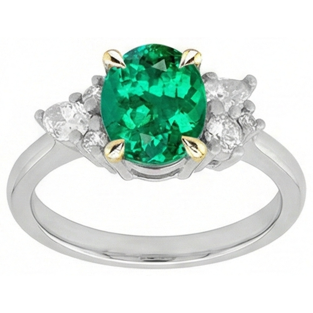 Natural Real ( Not Lab Grown ) Unique Green Emerald GIA Diamond Ring Oval Cut