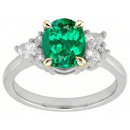 Natural Real ( Not Lab Grown ) Unique Green Emerald GIA Diamond Ring Oval Cut