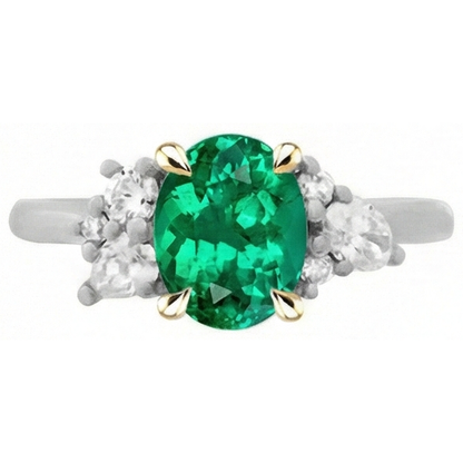 Natural Real ( Not Lab Grown ) Unique Green Emerald GIA Diamond Ring Oval Cut