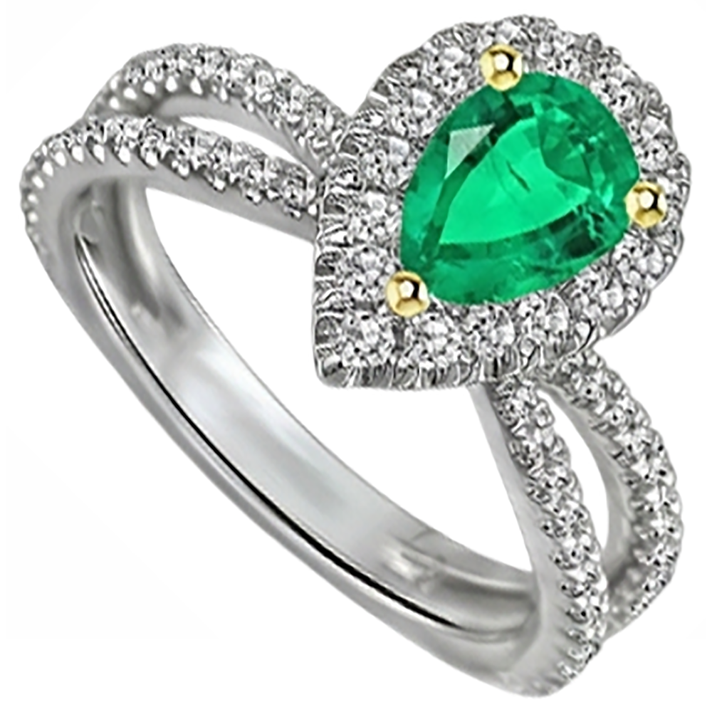 Natural Real ( Not Lab Grown ) Unique Green Emerald GIA Halo Ring Pear Cut Gemstone Split Shank
