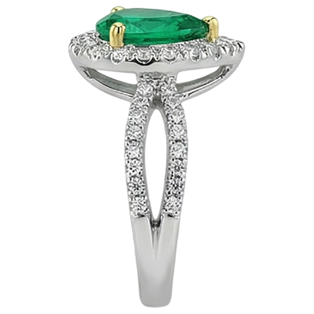 Natural Real ( Not Lab Grown ) Unique Green Emerald GIA Halo Ring Pear Cut Gemstone Split Shank