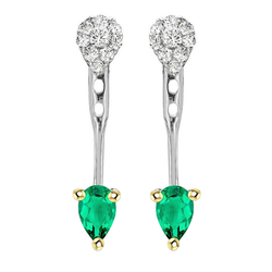 Unique Green Emerald Drop Earrings With Round Diamonds