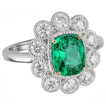 Natural Real ( Not Lab Grown ) Unique Halo Vintage Style Ring Green Emerald GIA With Diamonds