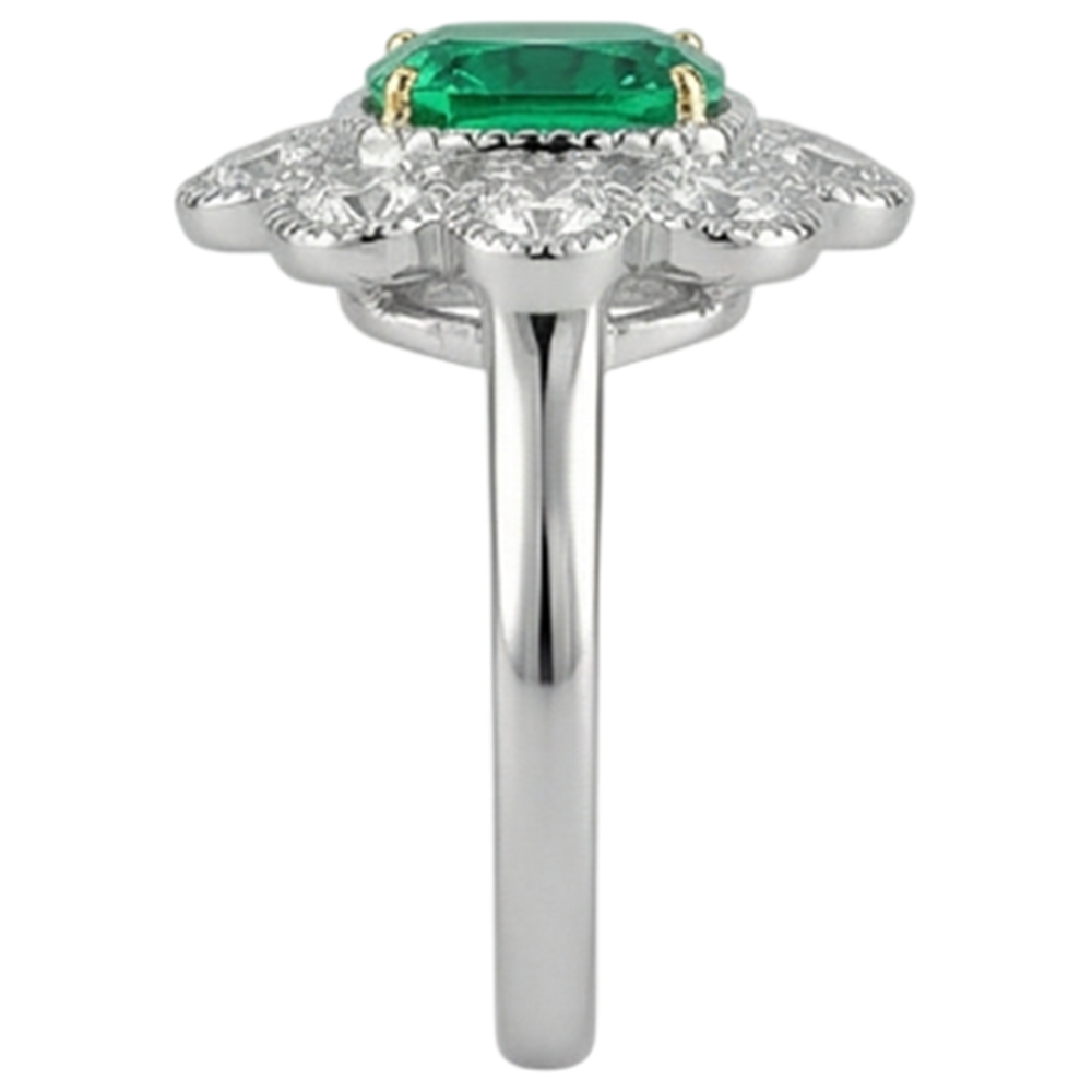 Natural Real ( Not Lab Grown ) Unique Halo Vintage Style Ring Green Emerald GIA With Diamonds