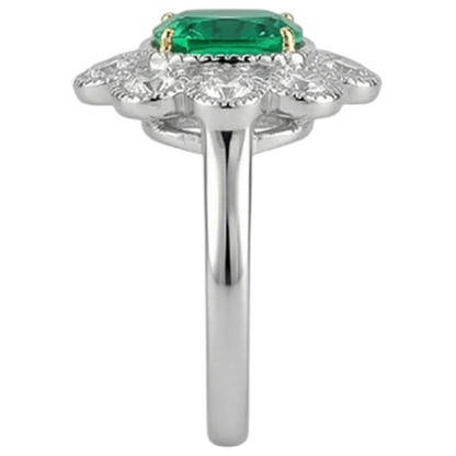Natural Real ( Not Lab Grown ) Unique Halo Vintage Style Ring Green Emerald GIA With Diamonds