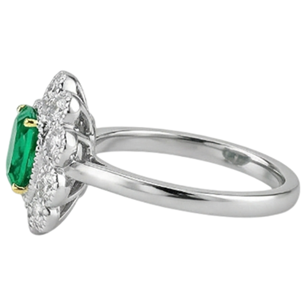 Natural Real ( Not Lab Grown ) Unique Halo Vintage Style Ring Green Emerald GIA With Diamonds