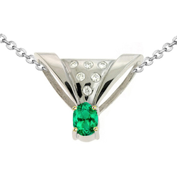 Unique Ladies Pendant Green Emerald Necklace Flush Setting Diamonds