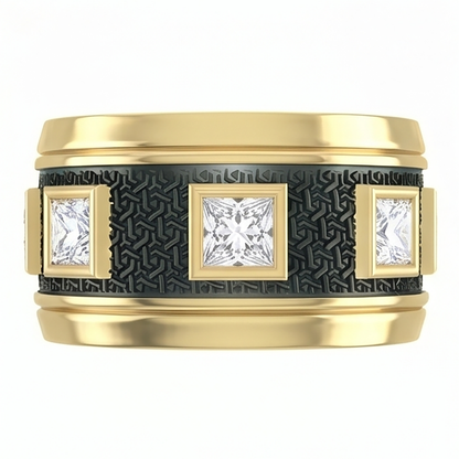 Unique Men's Band Two Tone With Princess Cut Natural Earth Mined Diamonds