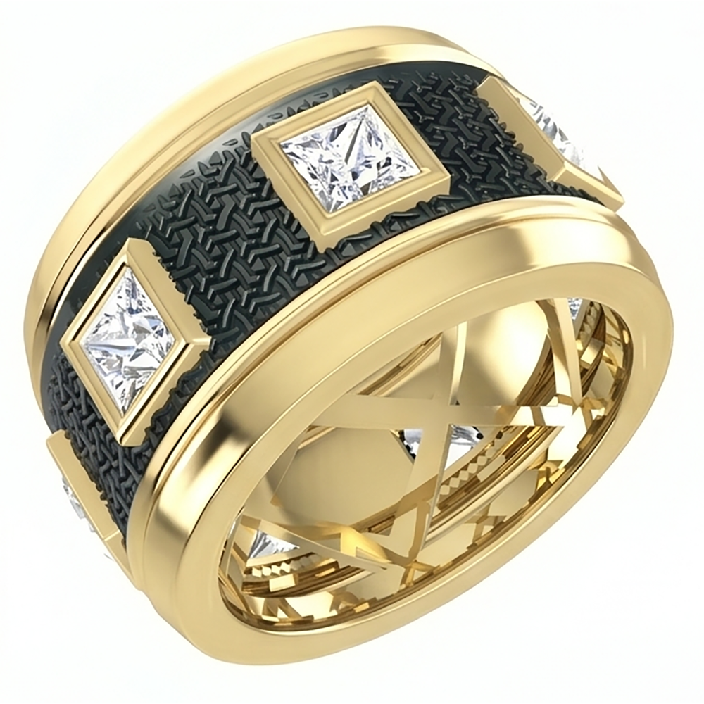 Unique Men's Band Two Tone With Princess Cut Natural Earth Mined Diamonds