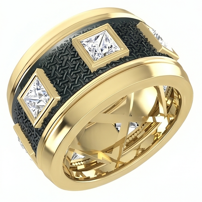 Unique Men's Band Two Tone With Princess Cut Natural Earth Mined Diamonds