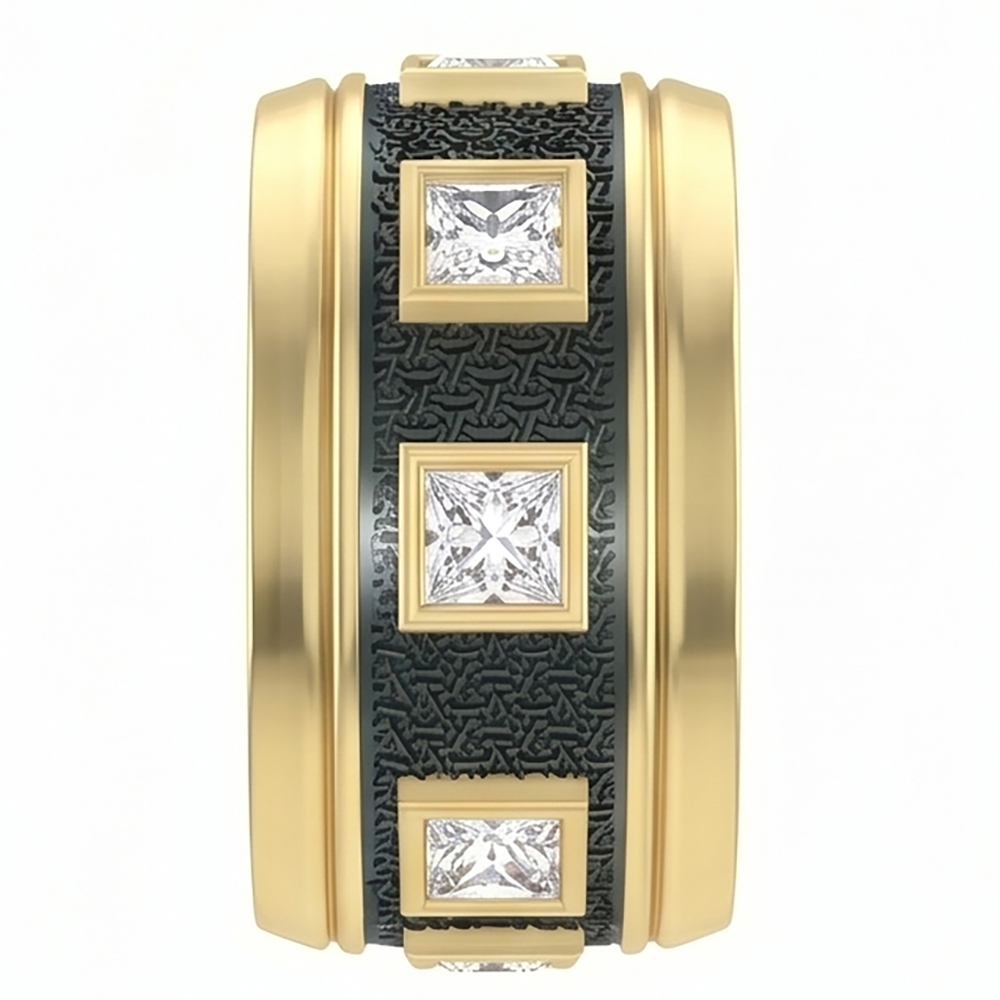 Unique Men's Band Two Tone With Princess Cut Natural Earth Mined Diamonds