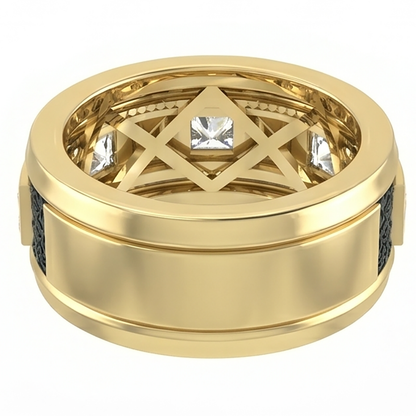 Unique Men's Band Two Tone With Princess Cut Natural Earth Mined Diamonds