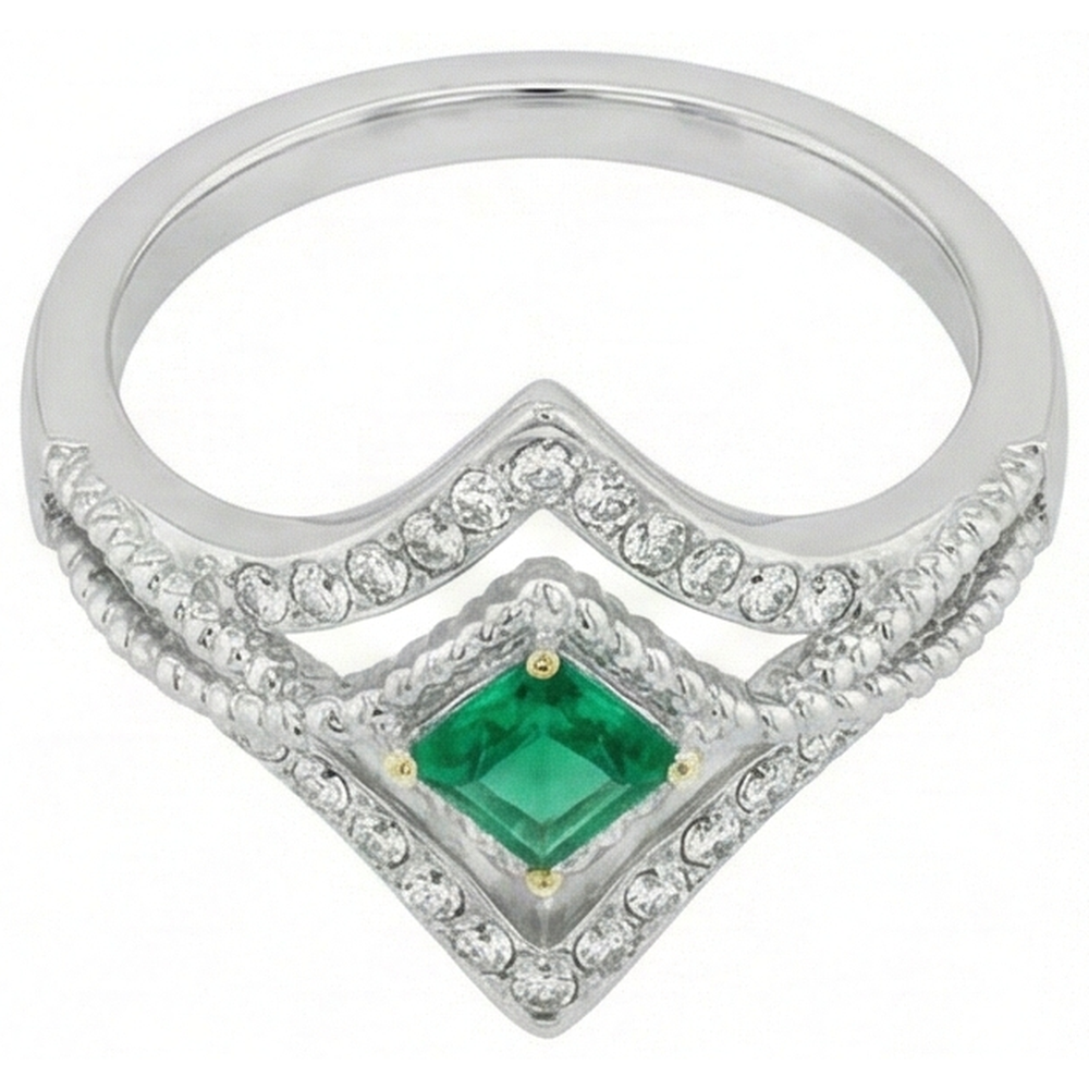 Natural Real ( Not Lab Grown ) Unique Square Shape Ring Green Emerald GIA Diamond Jewelry