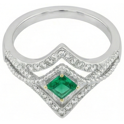 Natural Real ( Not Lab Grown ) Unique Square Shape Ring Green Emerald GIA Diamond Jewelry