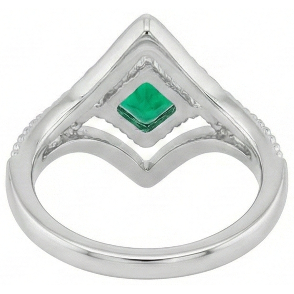 Natural Real ( Not Lab Grown ) Unique Square Shape Ring Green Emerald GIA Diamond Jewelry