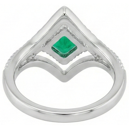 Natural Real ( Not Lab Grown ) Unique Square Shape Ring Green Emerald GIA Diamond Jewelry