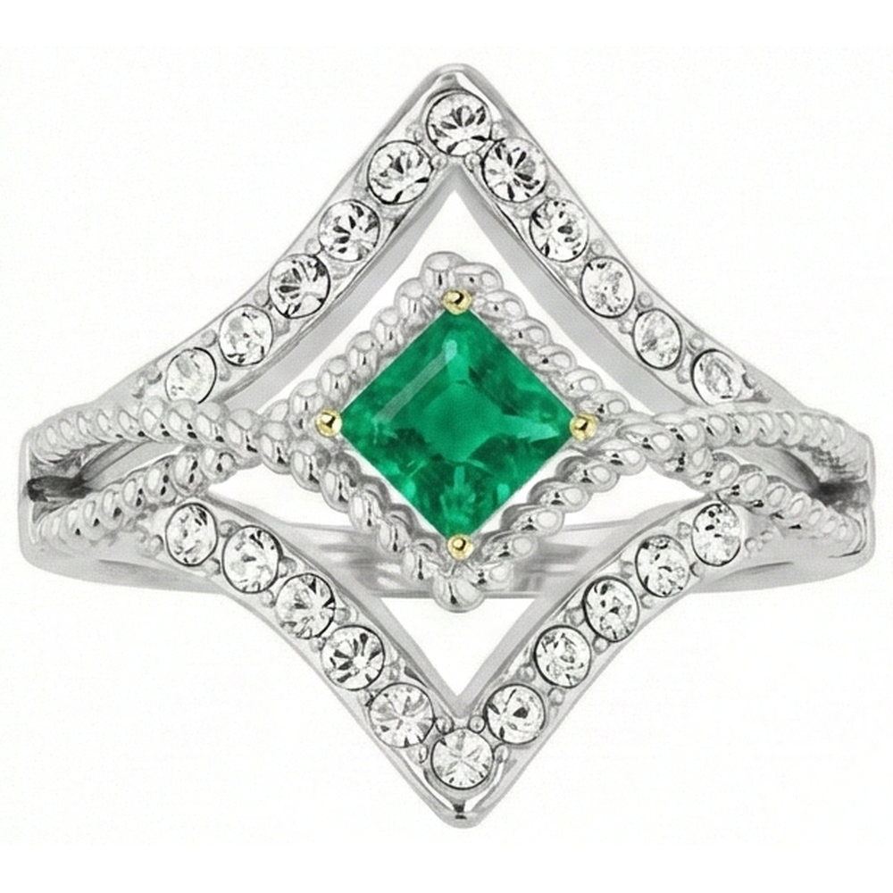 Natural Real ( Not Lab Grown ) Unique Square Shape Ring Green Emerald GIA Diamond Jewelry