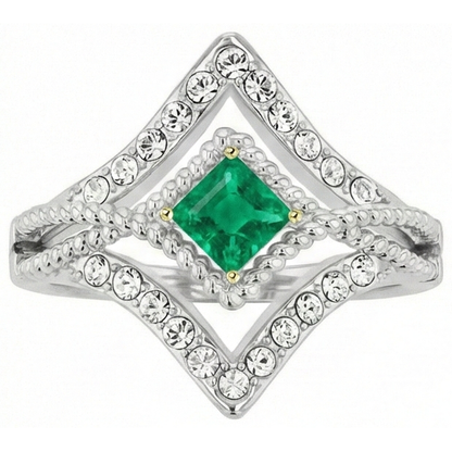 Natural Real ( Not Lab Grown ) Unique Square Shape Ring Green Emerald GIA Diamond Jewelry