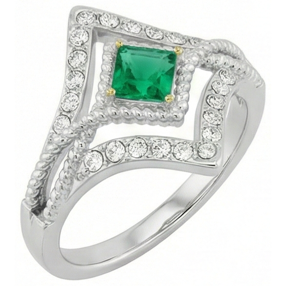 Natural Real ( Not Lab Grown ) Unique Square Shape Ring Green Emerald GIA Diamond Jewelry