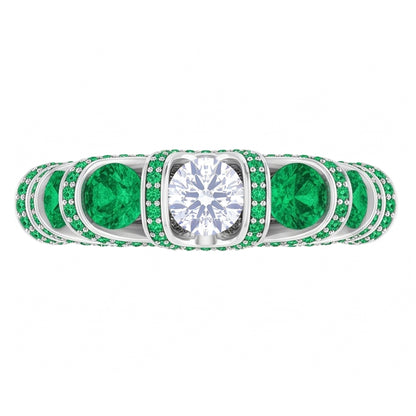 Unique Style Round Natural Earth Mined Diamond Emerald Ring 3.90 Carats