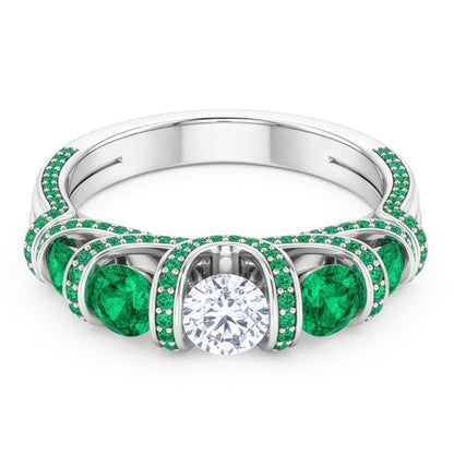 Unique Style Round Natural Earth Mined Diamond Emerald Ring 3.90 Carats