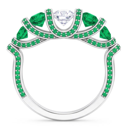Unique Style Round Natural Earth Mined Diamond Emerald Ring 3.90 Carats