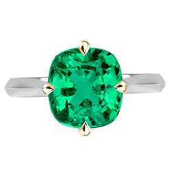 Natural Real ( Not Lab Grown ) Unique Cushion Colombian Green Emerald GIA Ring Solitaire