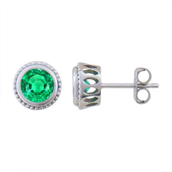 Unique Design Studs Bezel Green Emerald White Gold Earrings