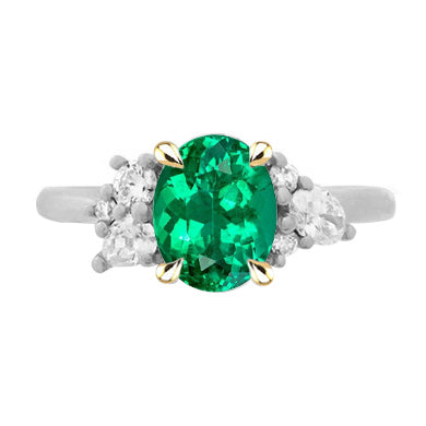Unique Green Emerald Diamond Ring Oval Cut