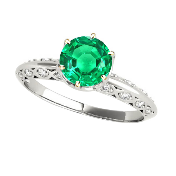 Unique Gemstone Ring Green Emerald Gold 14K