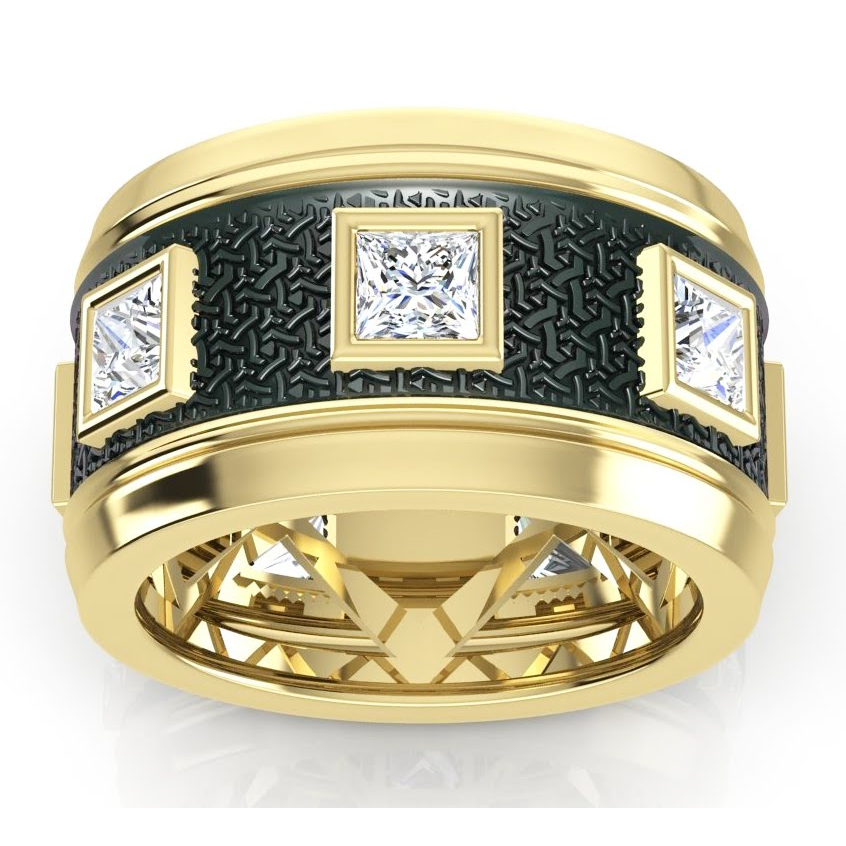 Unique Men's Band Two Tone With Princess Cut Natural Earth Mined Diamonds