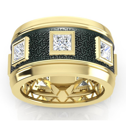 Unique Men's Band Two Tone With Princess Cut Natural Earth Mined Diamonds