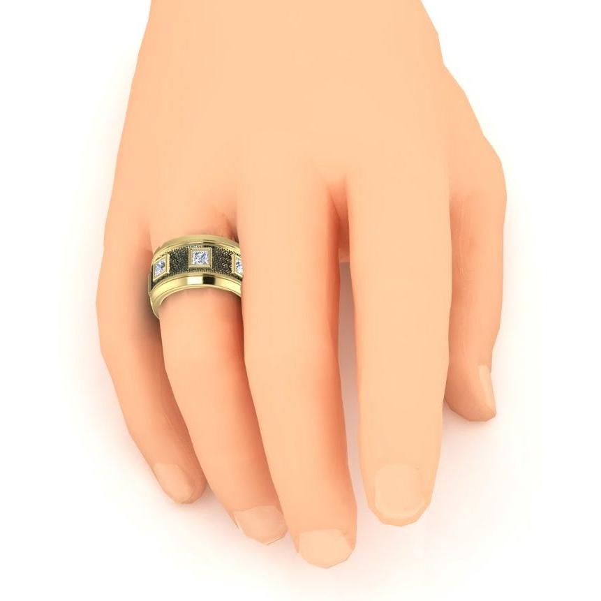 Unique Men's Band Two Tone With Princess Cut Natural Earth Mined Diamonds