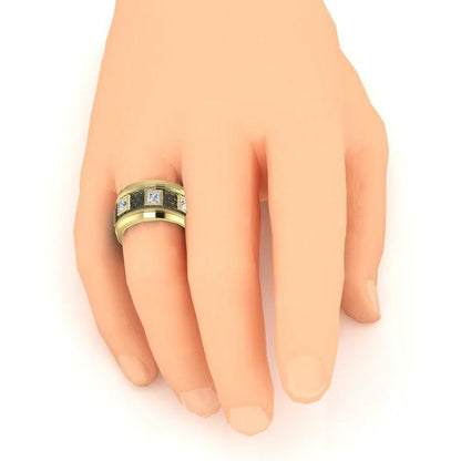 Unique Men's Band Two Tone With Princess Cut Natural Earth Mined Diamonds