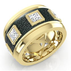 Unique Men's Band Two Tone With Princess Cut Natural Earth Mined Diamonds