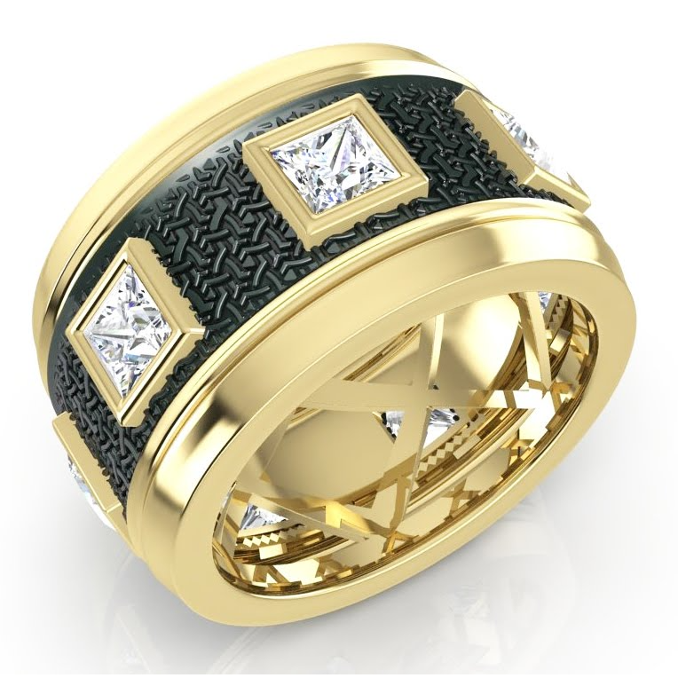 Unique Men's Band Two Tone With Princess Cut Natural Earth Mined Diamonds