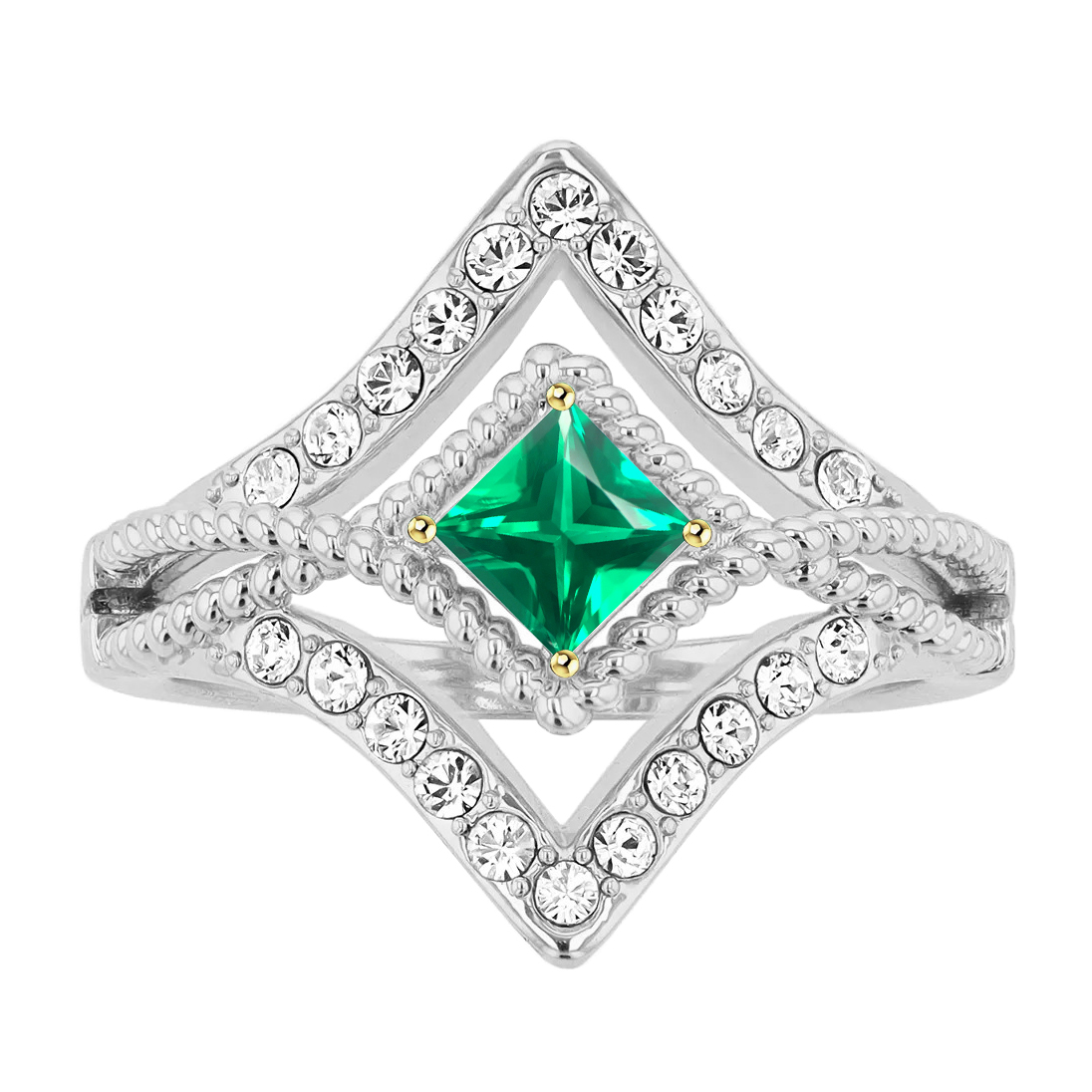Unique Square Shape Ring Green Emerald Diamond Jewelry