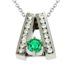 V Shape Pendant Green Emerald GIA Necklace Real Diamonds