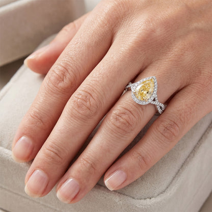 VVS Clarity Halo Engagement Ring – Canary Yellow Diamond 1.50 ct