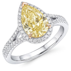 VVS Halo Engagement Ring – Yellow Canary Diamond 2 ct 14K Two Tone