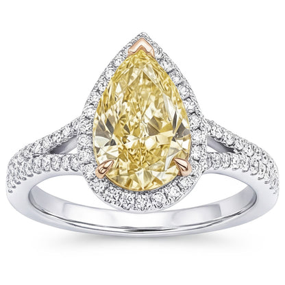 VVS Halo Engagement Ring – Yellow Canary Diamond 2 ct 14K Two Tone