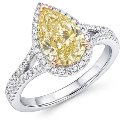 VVS Halo Engagement Ring – Yellow Canary Diamond 2 ct 14K Two Tone