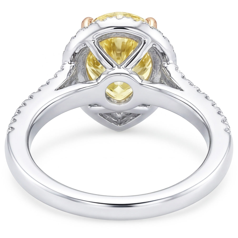 VVS Halo Engagement Ring – Yellow Canary Diamond 2 ct 14K Two Tone
