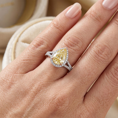 VVS Halo Engagement Ring – Yellow Canary Diamond 2 ct 14K Two Tone