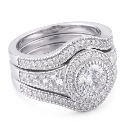 Vintage Anniversary Ring Set 4 Carats Round Natural Earth Mined Diamond White Gold 14K