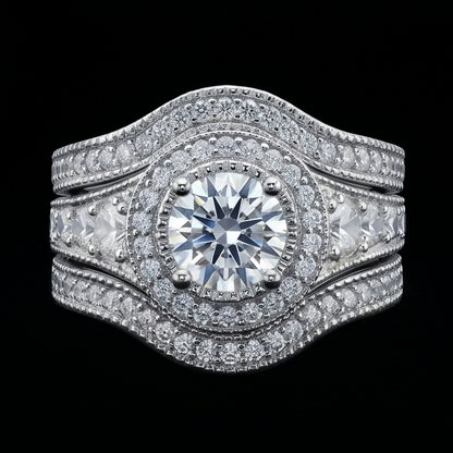 Vintage Anniversary Ring Set 4 Carats Round Natural Earth Mined Diamond White Gold 14K