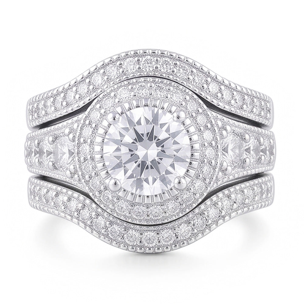 Vintage Anniversary Ring Set 4 Carats Round Natural Earth Mined Diamond White Gold 14K