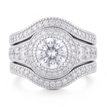 Vintage Anniversary Ring Set 4 Carats Round Natural Earth Mined Diamond White Gold 14K